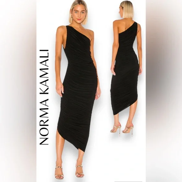 revolve norma kamali black dress HALTER TURTLE SIDE SLIT GOWN  Black  Norma Kamali